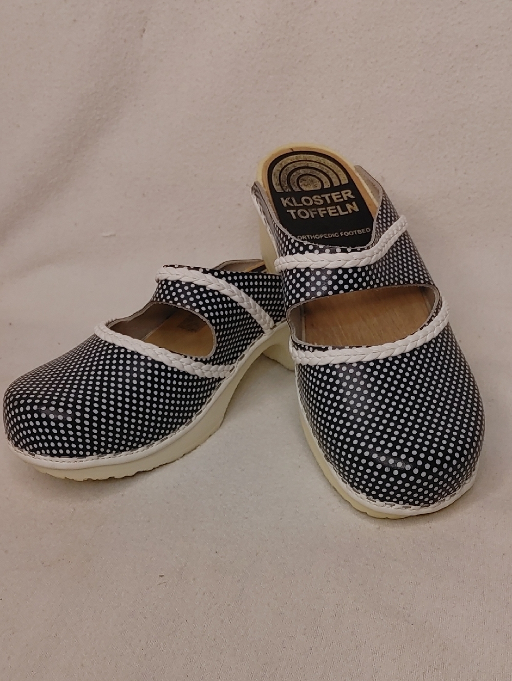 Klostwr Toffeln‎ Swedish Black & White Polka Dot Clogs Sz 39